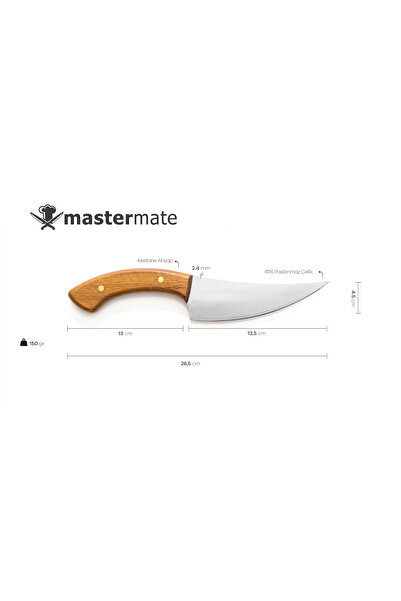 Mastermate Knives Sıyırma/doğrama Bıçağı - Paslanmaz Çelikten El Yapımı Üretim - Kestane Ahşabı Sap - Şef Bıçağı