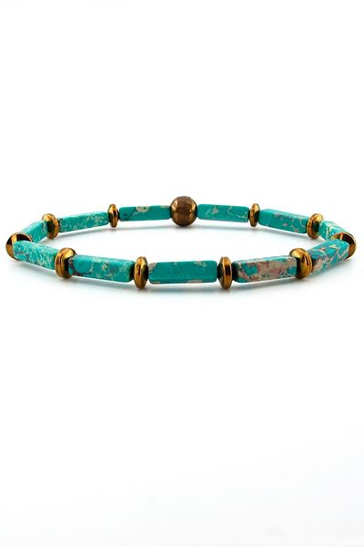 Solfera Men's Bracelet - Turquoise Green, Rectangular Varicide, Bronze Hematite, Natural Stone J0258