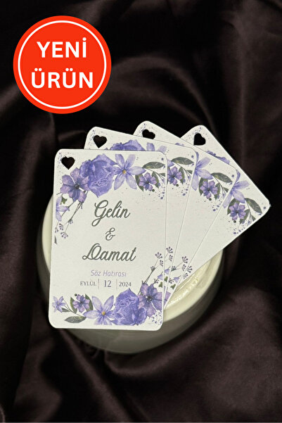 YAPIŞKAN STORE Kişiye Özel Baskılı Söz Nişan Kına Düğün Beyaz Kraft Hediye Kartı - 108 Adet - 4x6cm