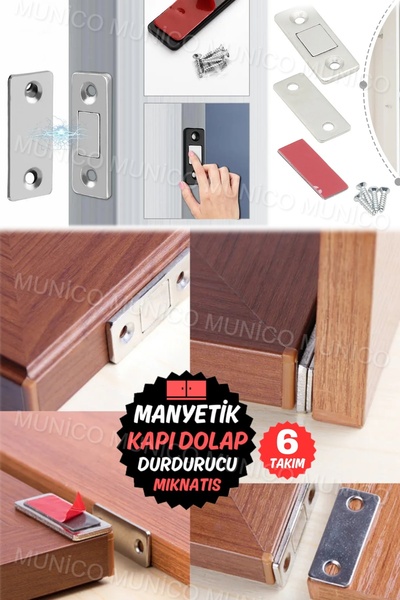 Munico 6 Takım Gardırop Kapısı Mandalı Görünmez Dolap Kapı Mıknatıs Kapı Many...