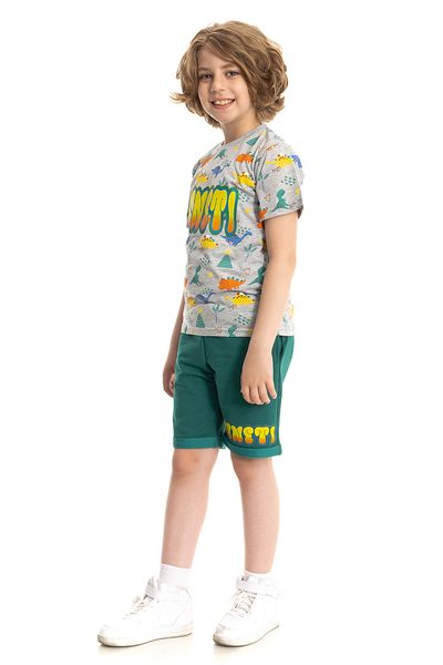 Beneti Licensed 4-8 Year Old Dinosaur Figured Foldable Pocketed Boy's Carmelange T-shirt Shorts Bottom-Top Set