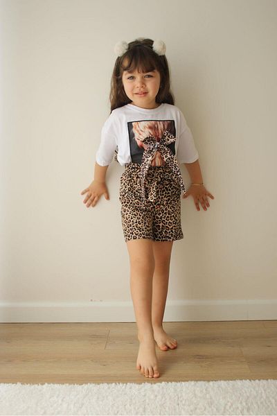 MİNİKO KİDS Girl - Leopard Print Cotton Shorts Set