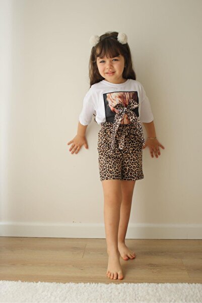 MİNİKO KİDS Girl - Leopard Print Cotton Shorts Set