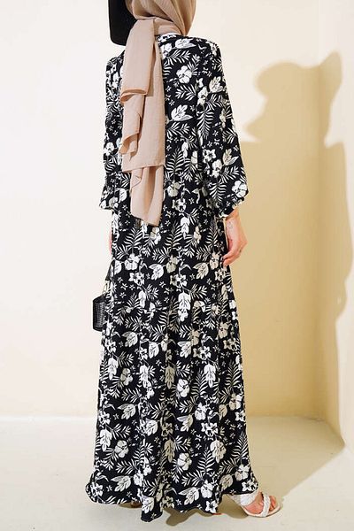 MODAQU Floral Sleeve Rubber Dress - Black