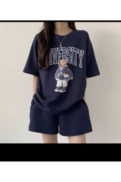 Frisson Set de tricou și pantaloni scurți pentru femei, cu imprimeu universit...
