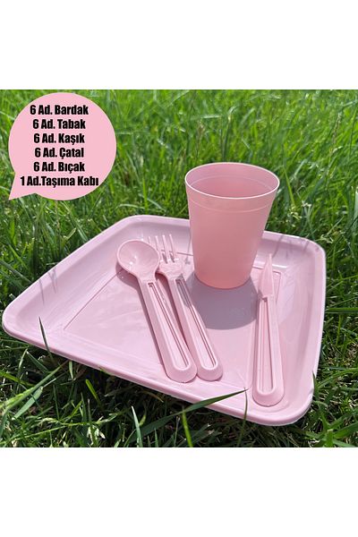 Şener collection Picnic Set for 6 People - 32 Pieces, with Bag, Plastic Cup and Spoon Knife Dinner Breakfast Set