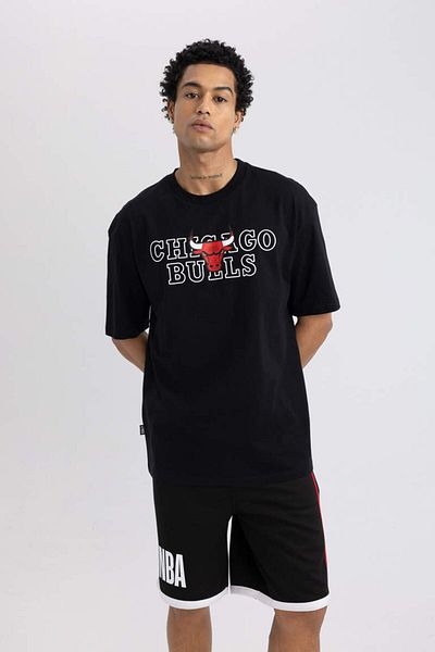 DeFacto DeFactoFit NBA Chicago Bulls Boxy Fit Crew λαιμόκοψη με κοντομάνικο μπλουζάκι