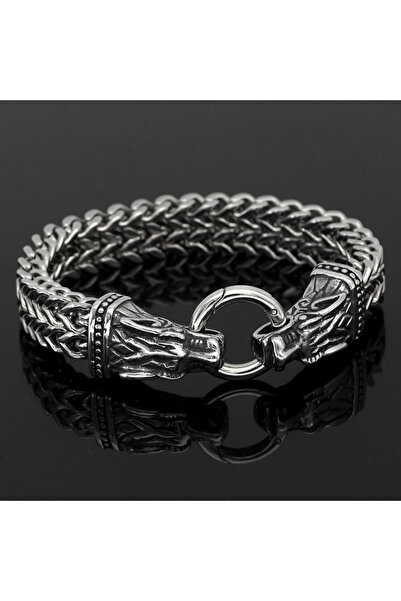 Viking سوار فولاذي للرجال ذو تلميع عالي من Nordic Wolf - الطراز الاسكندنافي