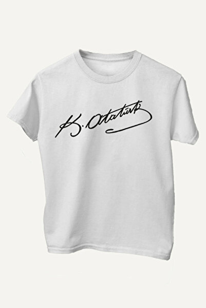 Çapıt Ataturk Signature Printed Μαύρο Λευκό 100% Βαμβακερό Παιδικό T-Shirt - ...