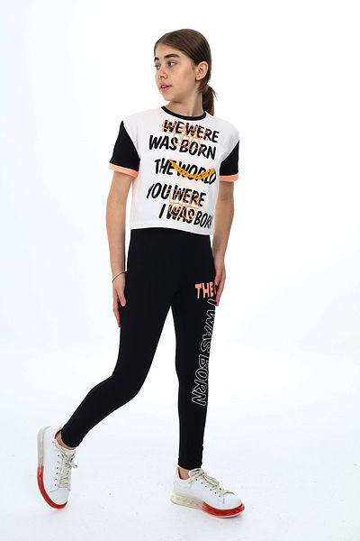 ANGELOS GIRLS Set crop top și pantaloni bloc pentru fetiță cu colanți pentru vârsta de 9-14 ani - 8006