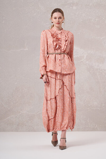 MissWhence Pink Silk Linen Skirt - Elastic Waist 35904