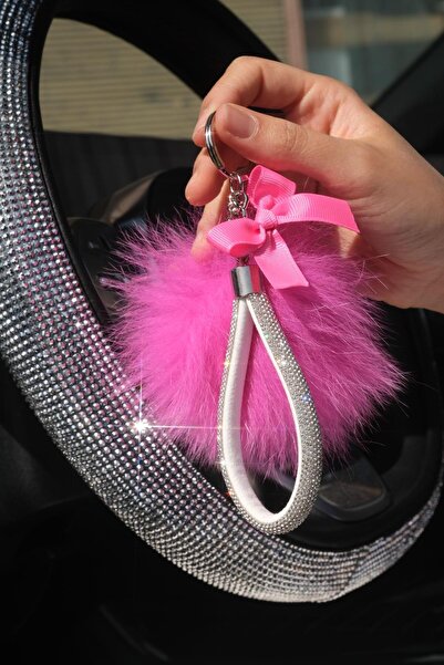 TASARIM ARABAM ATİKE ELİF AKIN Silver Angel Keychain - With Fox, Feather Pomp...