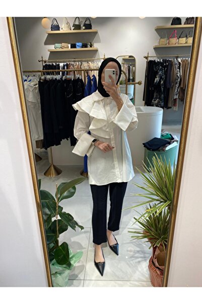 qupra BEYAZ VOLANLI GÖMLEK