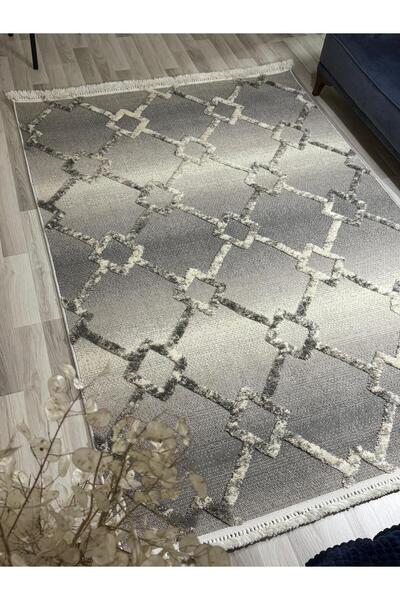 MBA Slep 2203 Gri Hav Toz Vermez Etnik Desenli Modern Dokuma Bukleli Salon Ha...