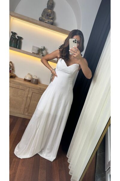 studyosercan2 Askılı Beyaz Elbise