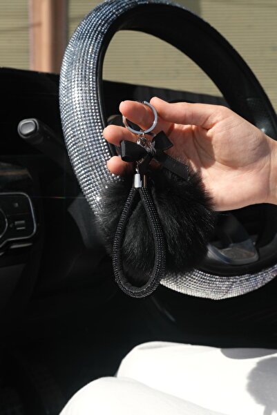 TASARIM ARABAM ATİKE ELİF AKIN Black Angel Keychain - With Fox Feather Pompom...