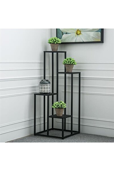 Püff Konsept Sanat & Dekorasyon Siyah 4'lü Çiçeklik Sehpası