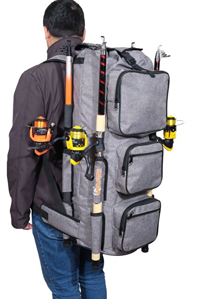 Wolfish Balıkçı Sırt Çantası Gri Büyük Boy 4 Olta Kapasiteli