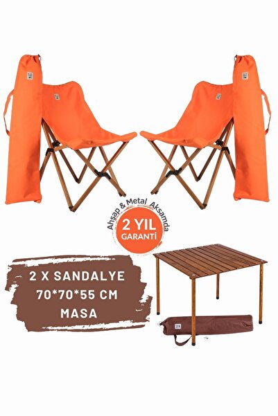 Bag The Joy Ahşap Katlanır Kamp Masa Sandalye Seti 70x70x55 cm | Bahçe , Balk...