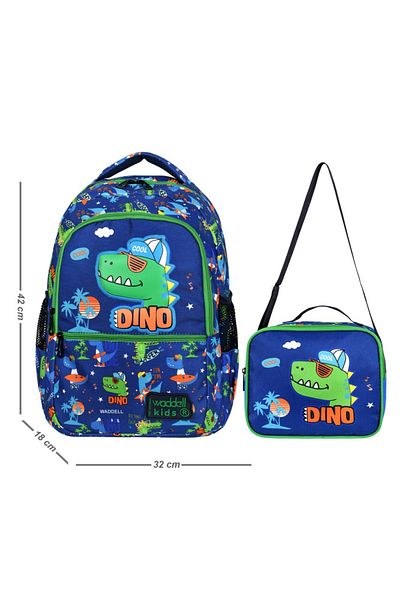 barberri Rucsac cu broderie din piele de dinozaur și cutie de prânz pentru băieți
