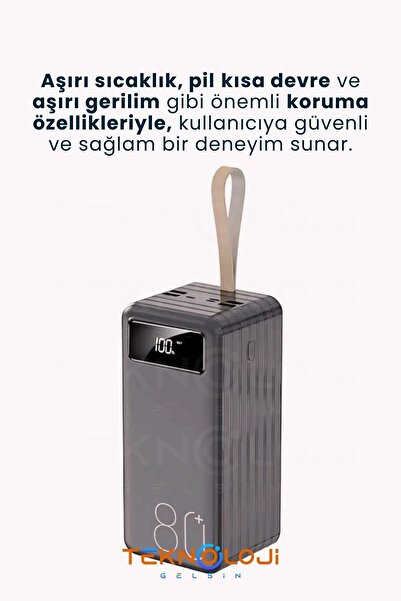Teknoloji Gelsin 80.000 Mah Powerbank 4 Usb Micro Type-c Lıghtnıng Girişli El Fenerli Taşınabilir Şarj Aleti
