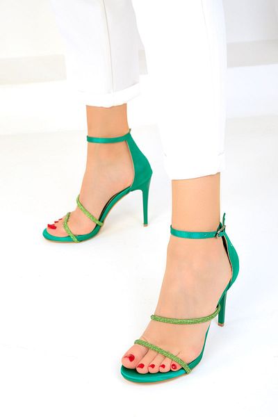 SOHO Green Satin Women's Classic High Heeled Shoe 19195