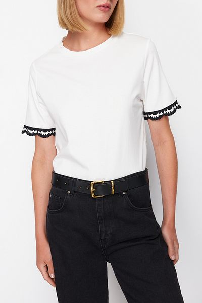 Edit by Trendyol Ecru Knitted Fitted T-Shirt - TEDSS24TS00047