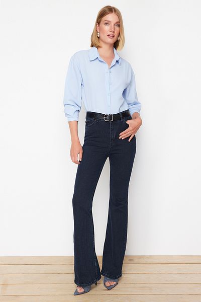 Trendyol Collection Blue Woven Shirt Body - Snap Detail, Regular Fit TWOSS24BD00076
