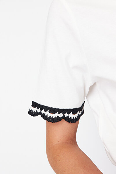 Edit by Trendyol Ecru Knitted Fitted T-Shirt - TEDSS24TS00047