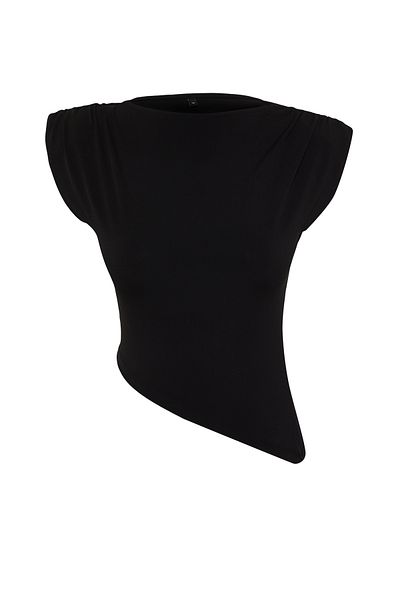 Trendyol Collection Μαύρη πλεκτή μπλούζα με ασύμμετρο κόψιμο - TPRSS24BZ00037