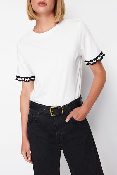 Edit by Trendyol Ecru Knitted Fitted T-Shirt - TEDSS24TS00047