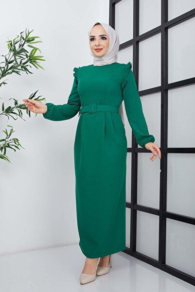 marwella Çağla Atlas Elbise - Yeşil