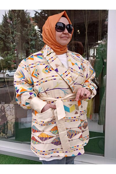 Ghisa GHİSA ETNİK DESENLİ KUŞAKLI BLAZER CEKET TAŞ 3401