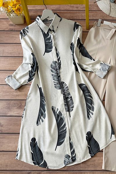 MODAQU Feather Printed Viscose Tunic - Black