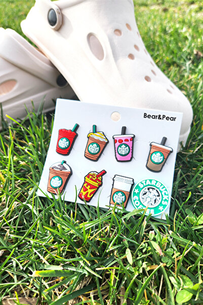 BearPear Starbaks Jibbitz 8 Adet Terlik Süsü Crocs Aksesuar Kahve Bardağı