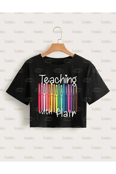 aynewmoda Γυναικείο Crop T-Shirt - Teaching Printed Oversize Package