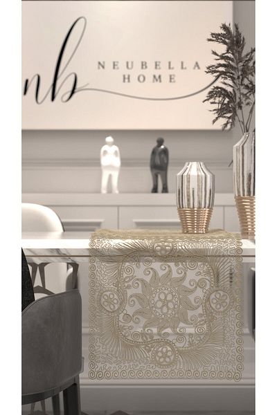 CAMİNHO DA LUA Placemat Special Embroidery Design Runner Swirl Table And Presentation Set Dowry Cup Cappuccino