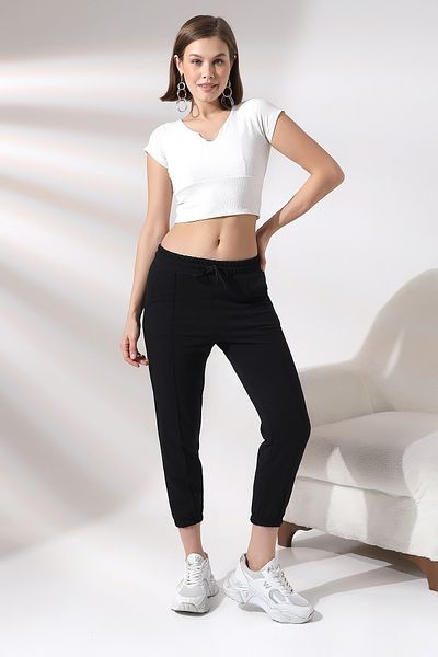 Endies Front Striped Elastic Leg Sweatpants 21304 BLACK