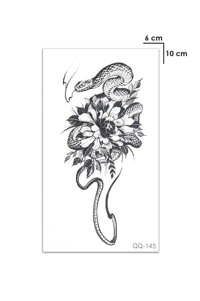 BiWini Yılan Snake ve Çiçek Göğüs Arası Geçici Dövme Tattoo