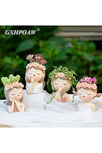 FLORADA Çiçek Taçlı 4 Lü Sevimli Kızlar Sukulent Saksı Seti