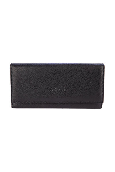 Karalı Deri Hakiki Deri Kadın Portföy Cüzdanı Siyah Bc464-01