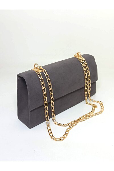 dizaynbag Women's Gray Suede Chain Strap Bag