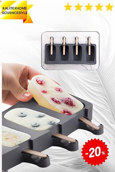 kalitexhome 4' Lü Magnum Dondurma Kalıbı, Silikon Büyük Boy Gri Dondurma Kabı...