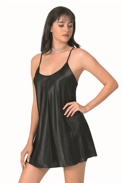 PRIMODA Women's Black Short Satin Nightgown