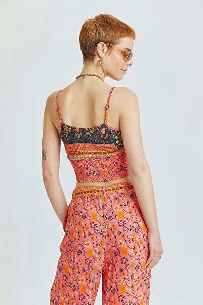 Clandestino Ροζ Bohemian Crop Μπλούζα