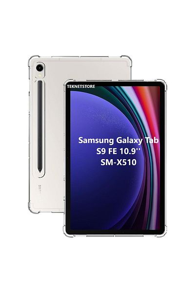 TEKNETSTORE حافظة سيليكون متوافقة مع الكمبيوتر اللوحي Samsung Galaxy Tab S9 Fe مقاس 10.9 بوصة، حافظة شفافة مضادة للصدمات ومحمية بزاوية Sm-x510