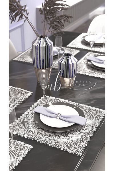 CAMİNHO DA LUA Placemat Vesela de masă cu design special de broderie Swirl Table and Presentation Set Dowry Cup Cream