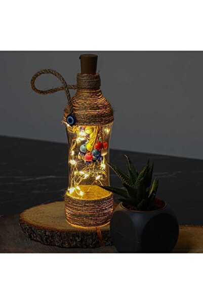 Genel Markalar Amber Şişe Dekoratif Gece Lambası 18 Ledli Gün Işığı Içi Boncuklu Cam Şişe Masa Üstü Biblo
