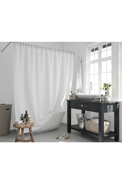 Tropikhome Beyaz Duş Perdesi-polyester Kumaş Düz Renk Banyo Perdeleri, 180x20...
