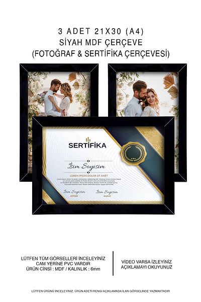 Bytwo 3 Pieces 21x30 Frame Black - Photo & Certificate Frame - MDF Frame